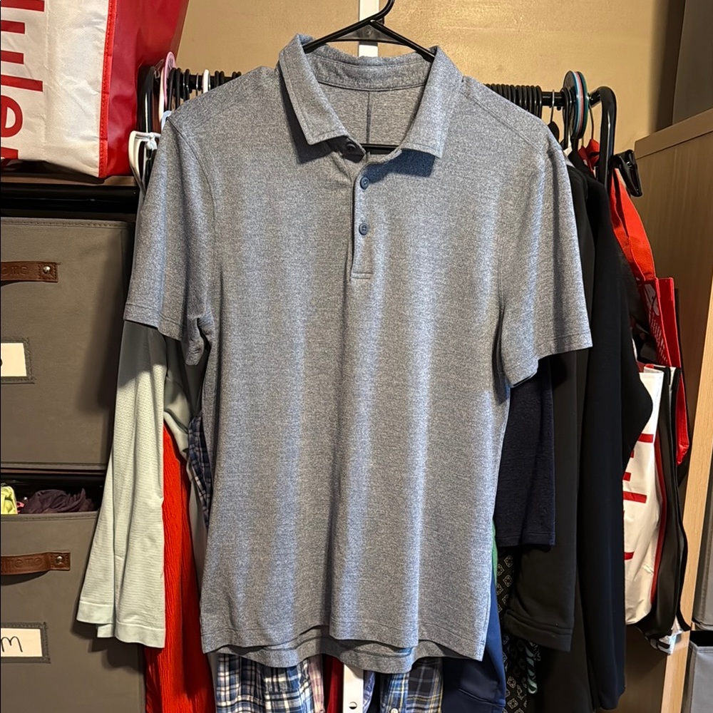 Men’s Lululemon Evolution Polo ~Sz Small Heathered Iron Blue Tennis Golf M77